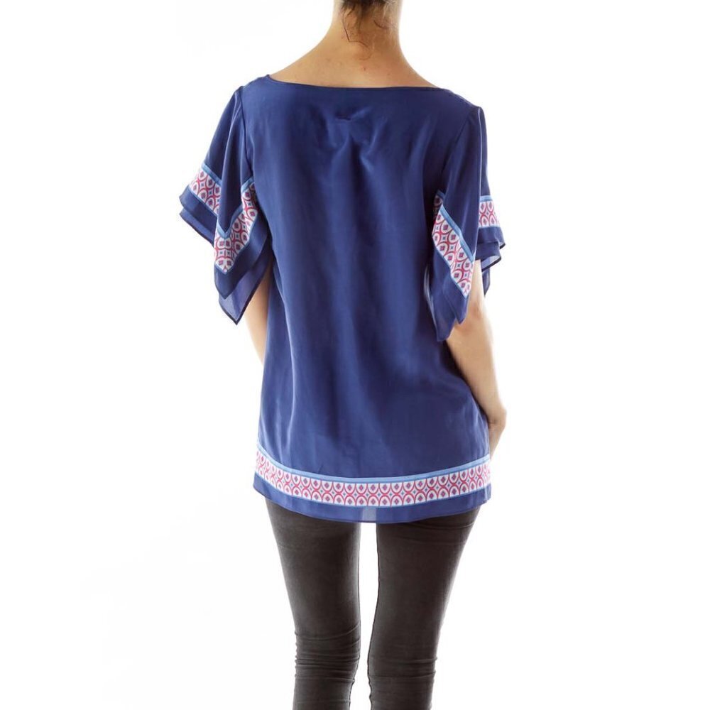 Banana Republic Silk Purple Round Neck Print Blouse - Picture 2 of 3